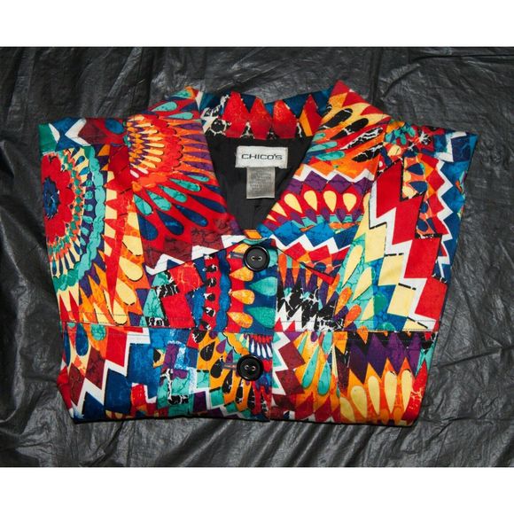 Chicos Button Up Pockets Jacket Boho Size 2 - Picture 6 of 7